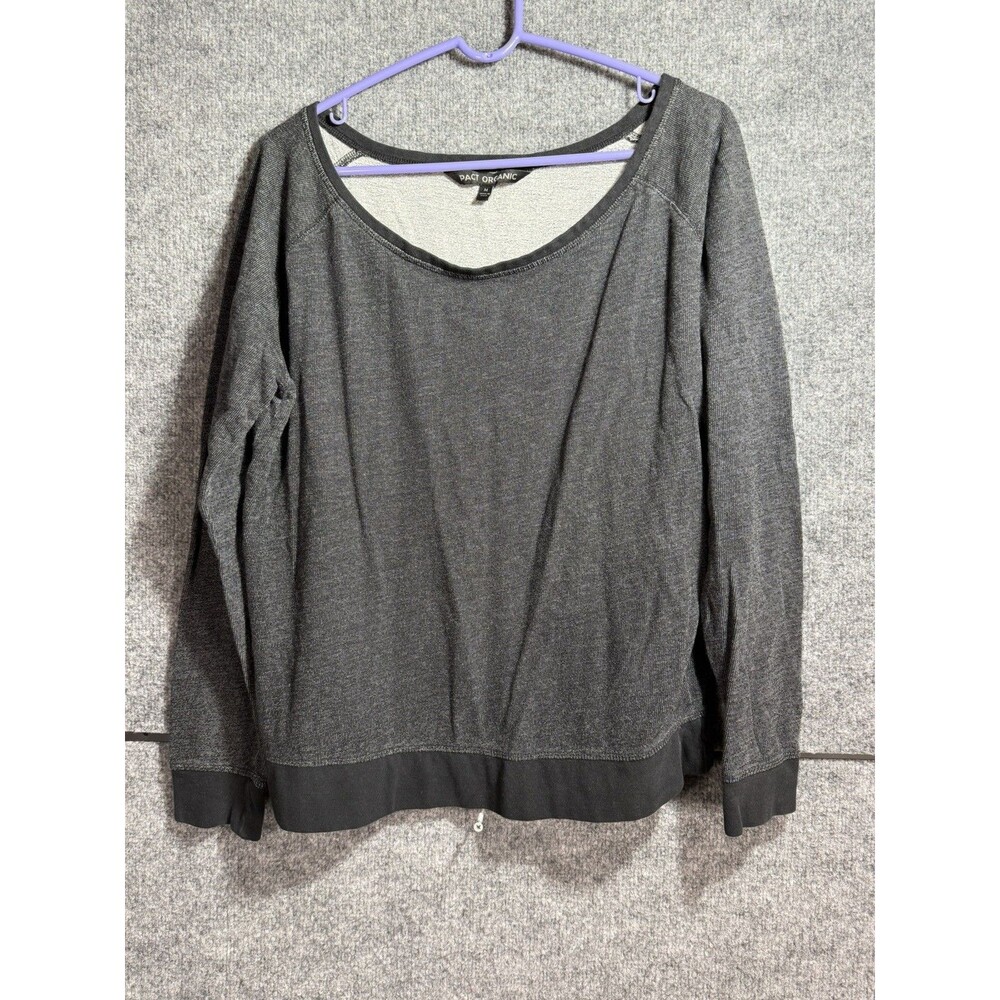 Pact Organic Cotton Sweatshirt Womens Medium Gray Boat Neck Pullover Sustainable